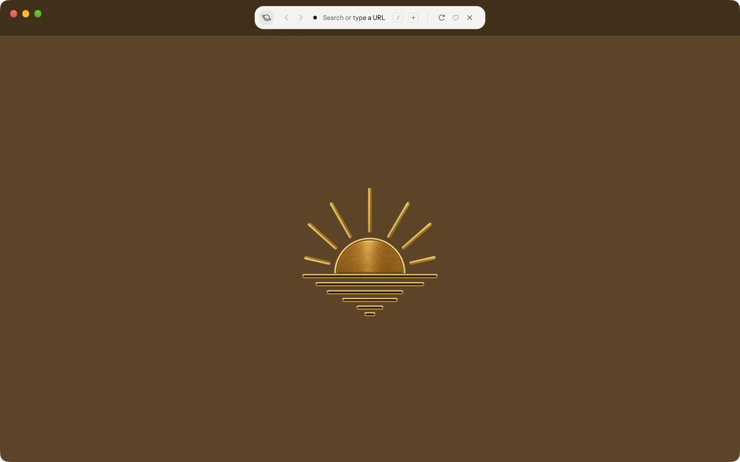 Blanc opening with the Sunrise: the golden Sunrise mark, its rays out, on a warm dark sky drawn over the Start Page, below the Island.