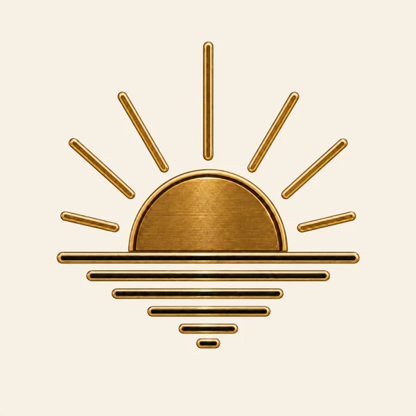 The Sunrise mark in full color: a gold half-sun with rays over stepped water lines, on ivory.